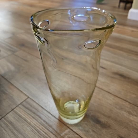 MCM Abstract 10.5" Art Glass Vase SAGE GREEN Wavy Dimpled Pinched Cutouts Pontil - Picture 1 of 7